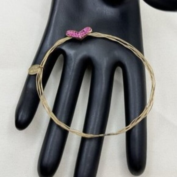 Seasonal Whispers Pink Heart Rhinestone Bracelets Gold Tone Wire Bangle - Picture 1 of 6